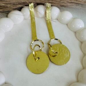 gold-plated-snake-chain-drop-earrings-with-a-ring-and-disk-pendant-design