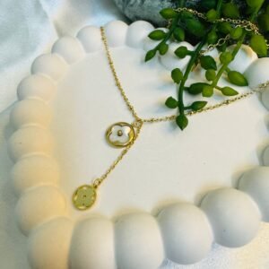 gold-plated-multi-pendant-womens-chain-featuring-clover-shaped-charms-with-a-mother-of-pearl-or-shell-inlay