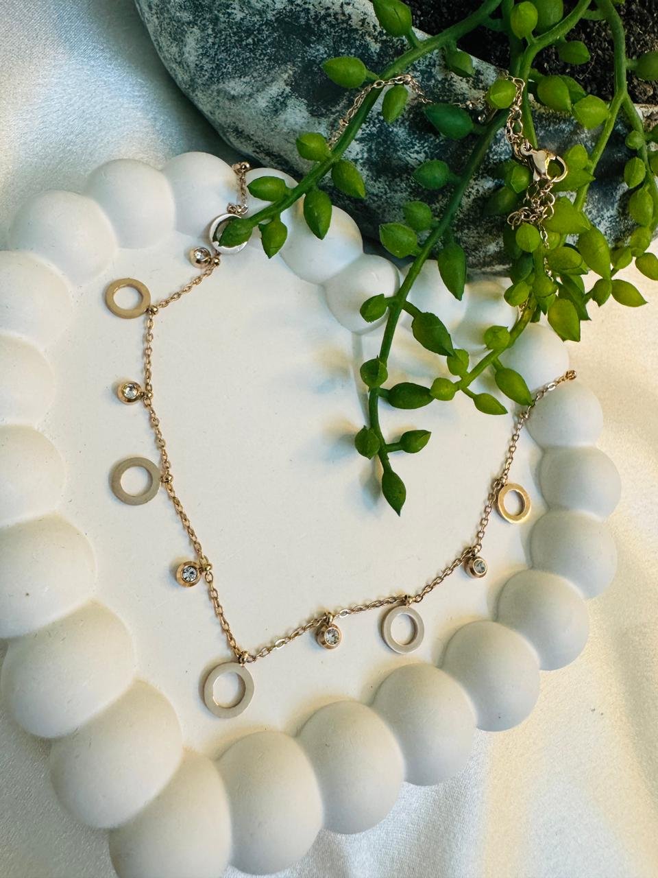 rose gold-plated, cubic zirconia-encrusted lariat-style pendant necklace featuring a prominent "D" motif. - Image 2