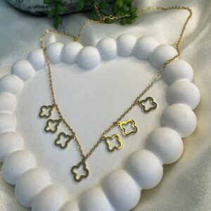 elegant-gold-plated-stainless-steel-necklace-featuring-six-delicate-clover-shaped-motifs