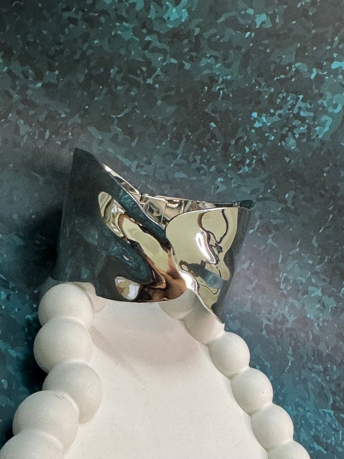 Silver-toned hammered cuff bracelet. - Image 3