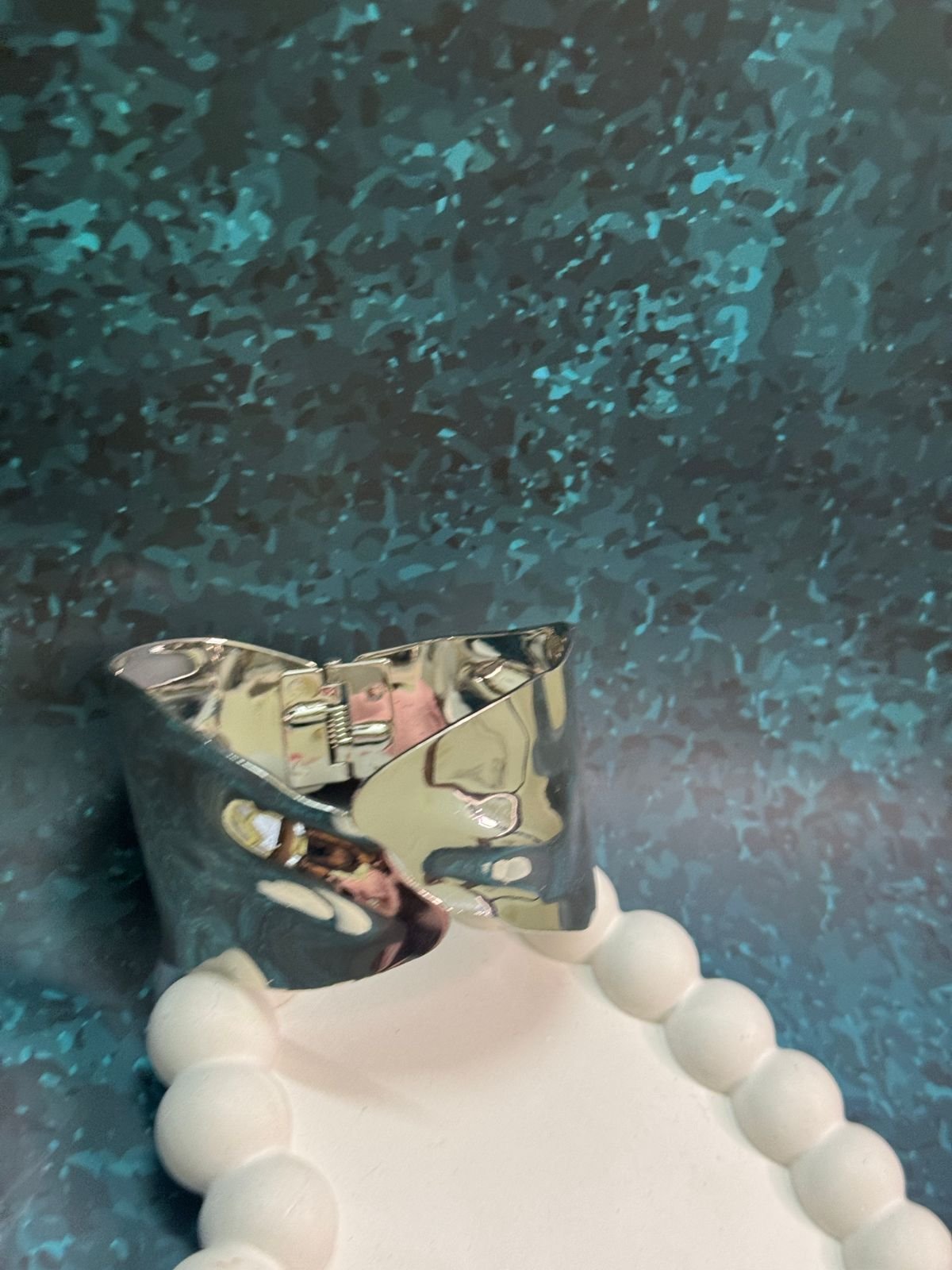 Silver-toned hammered cuff bracelet. - Image 2