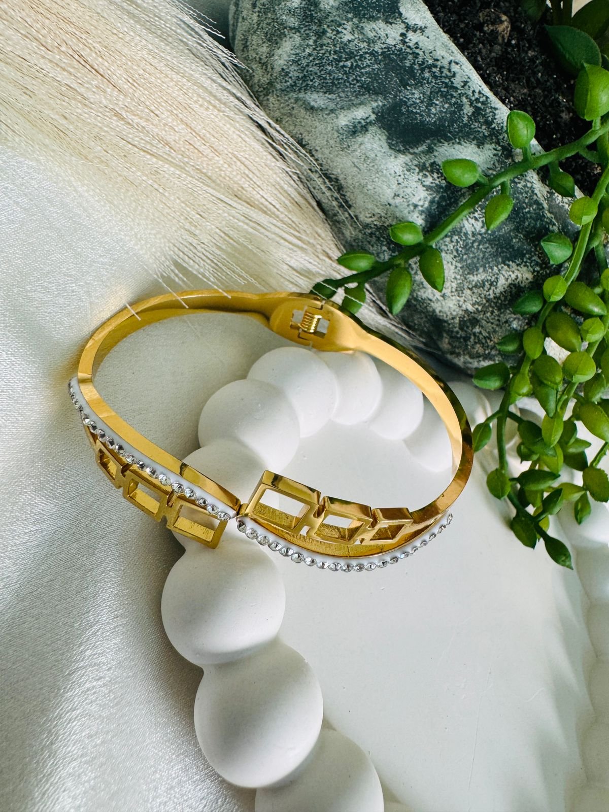 Edgy Gold Grid Bangle | Sparkling Square Link Bangle |Modern Minimalist Jewellery for Women. - Image 2