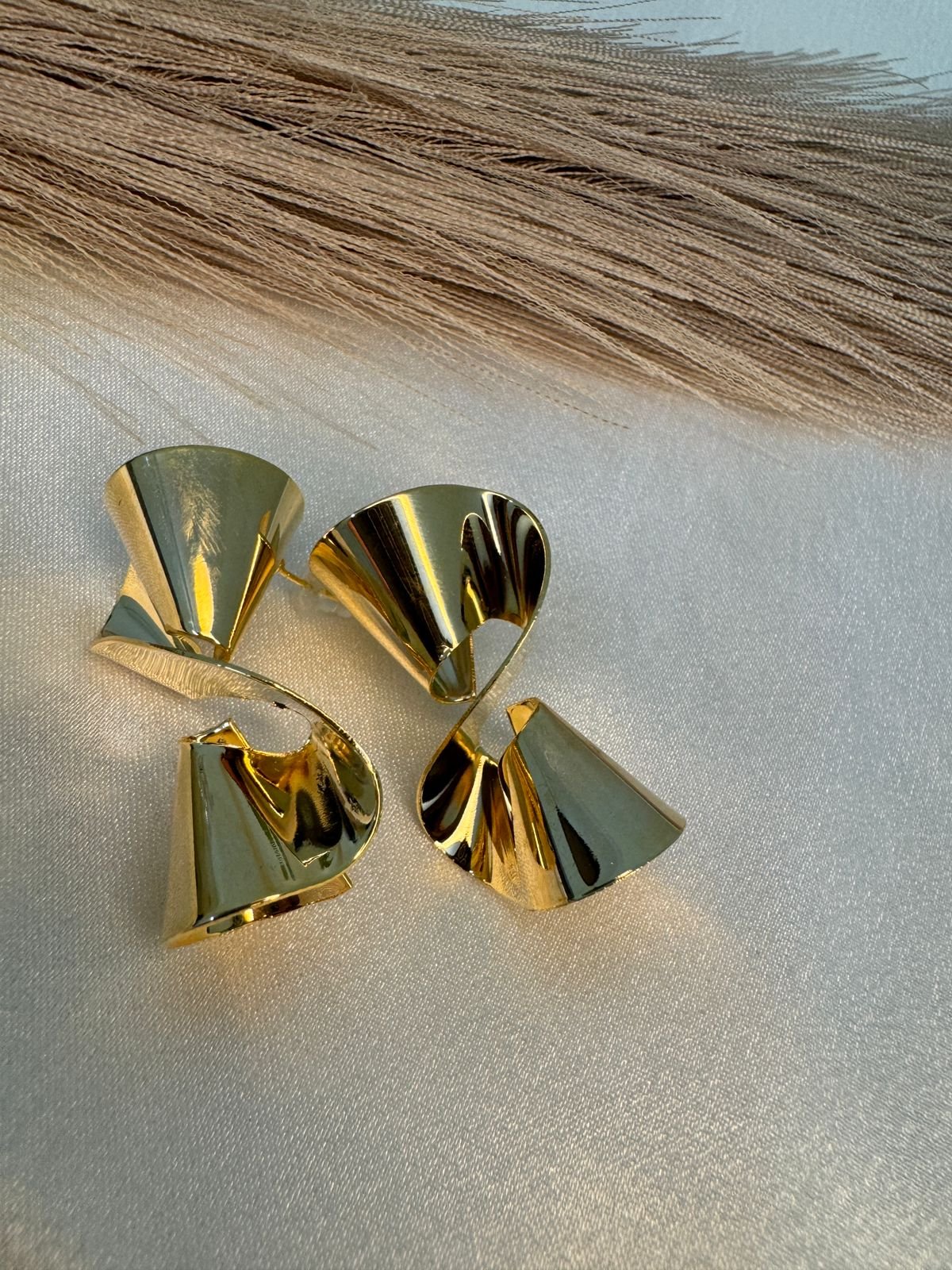 gold-plated unique twisted shape stud earrings. - Image 2